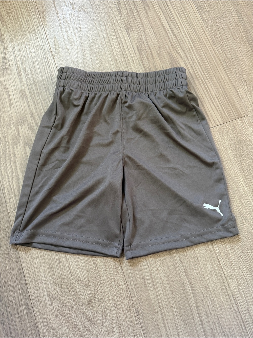 Puma Kids Tan Athletic Shorts with White Logo Size 4